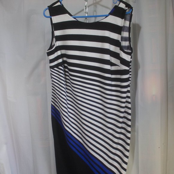 Maya Brooke Dress Size 14W Black, White and Blue Striped - Picture 2 of 6